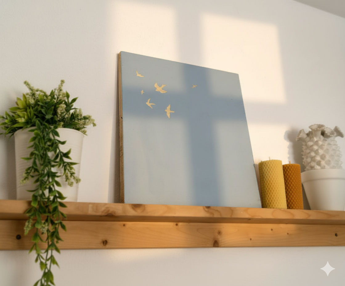 cuadro deco madera azul