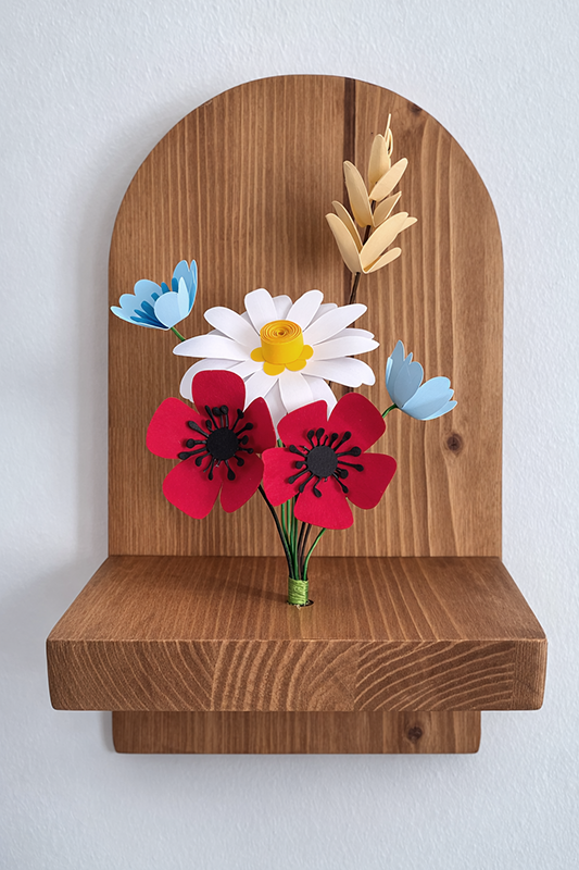 balda con flores de papel