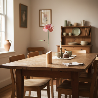 flor rosa de papel jarron de madera